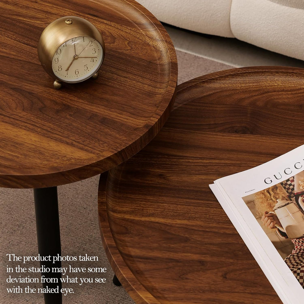 2 Pcs Mid Century Modern Coffee Table Round for Living Room,Easy Assembly Nes...