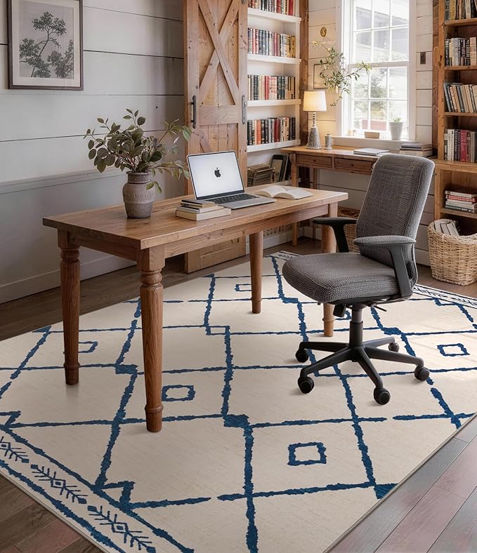 YIHOUSE Boho Rugs for Living Room, 8x10 Western Beige and Blue Area Rug - Image 9