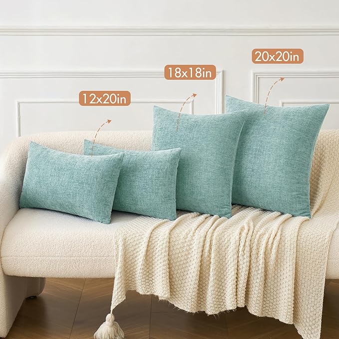 MIULEE Pack of 2 Couch Throw Pillow Covers 18x18 Inch Soft Aqua Green Chenille - Image 4