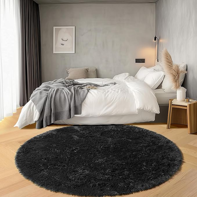 ONASAR Black Round Rugs 8ft for Living Room, Fluffy Bedroom Circle Area Rug - Image 5
