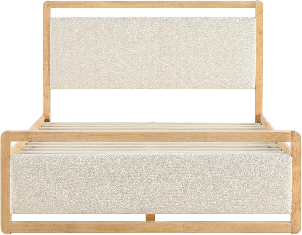 KISLOT Queen Wood Platform Bed Frame with Boucle Upholstered Headboard, Mid-C...