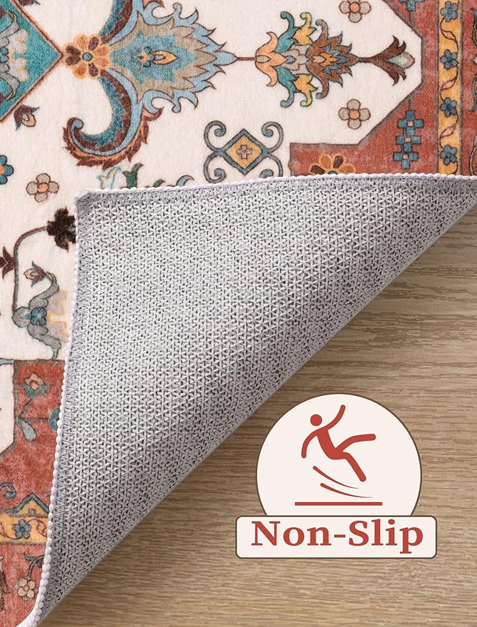 SERISSA Boho Washable Runner Rug, 2x6 Rug Non-Slip Vintage Orange Hallway - Image 3