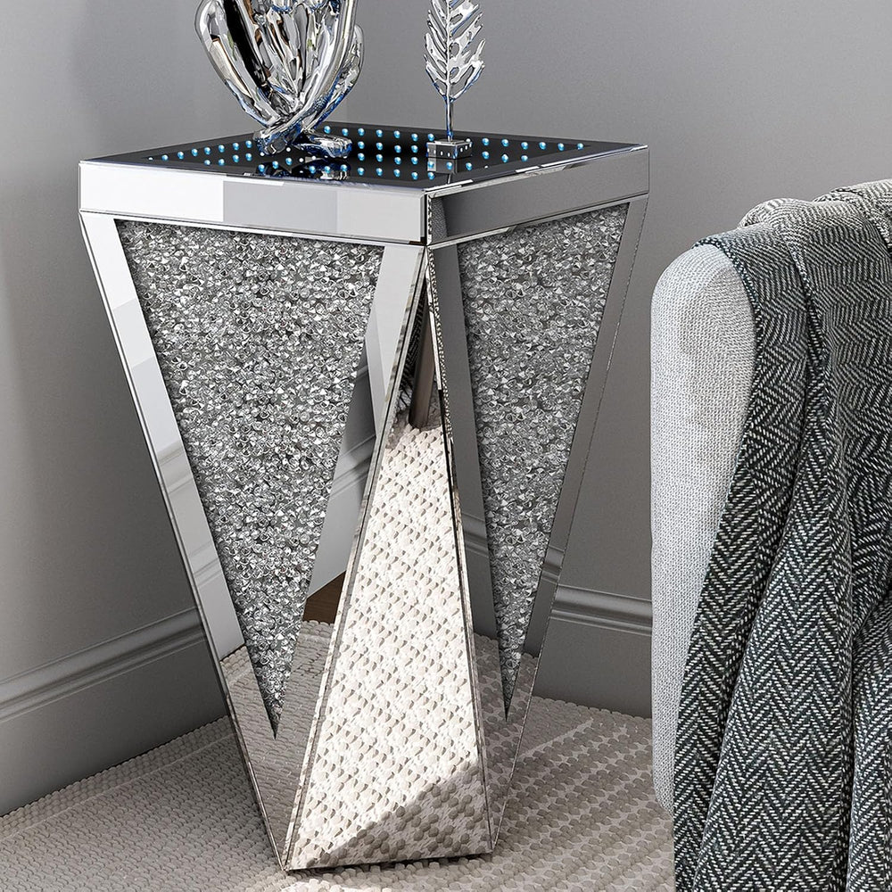 IKIFLY Set of 2 Mirrored End Table with Infinity Lights, Silver Nightstand wi...