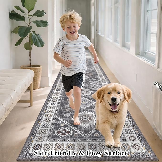 HEBE Washable Kitchen Rugs Runner 2'x 6', Non Slip Hallway Runner Rug, Low Pile - Image 8