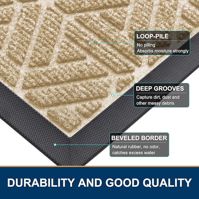 Smiry Front Door Mat Outside Entrance, Heavy Duty Sturdy Natural Rubber Doormat - Image 4