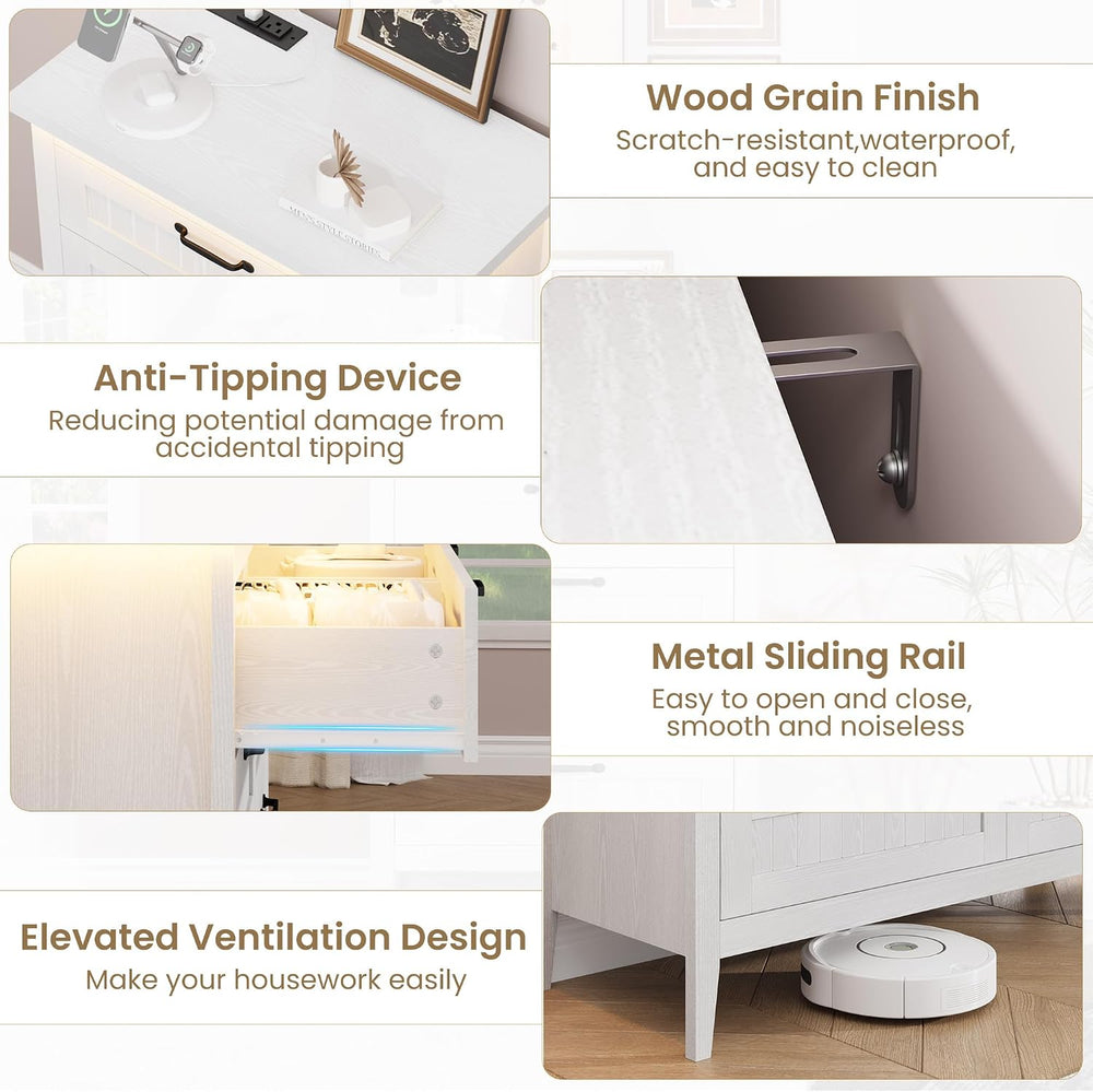 Garvee 44.9'' Tall 5 Drawer Dresser with Power Outlet & LED Lights