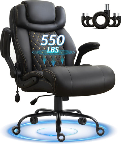 Office Chair, Big and Tall Executive Chair with Air-Lumbar Support, Breathable Desk Computer Chair with Adjustable Flip-up Armrests, Wide Cushion Seat Swivel Home Office Chair