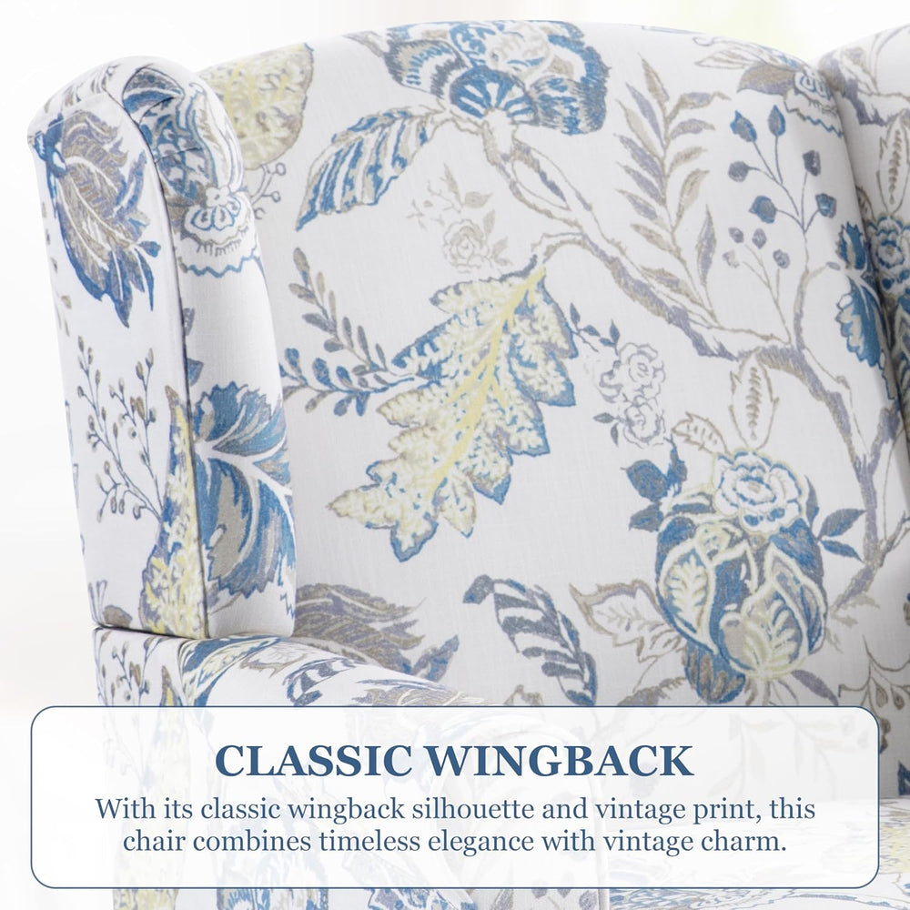 HUIMO Printed Wingback Accent Chair, Linen Upholstered High Back Armchair, Co...