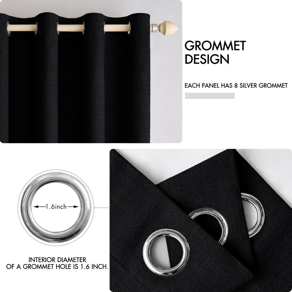 MIULEE 100% Blackout Linen Curtains for Bedroom 52x84 Inches Black