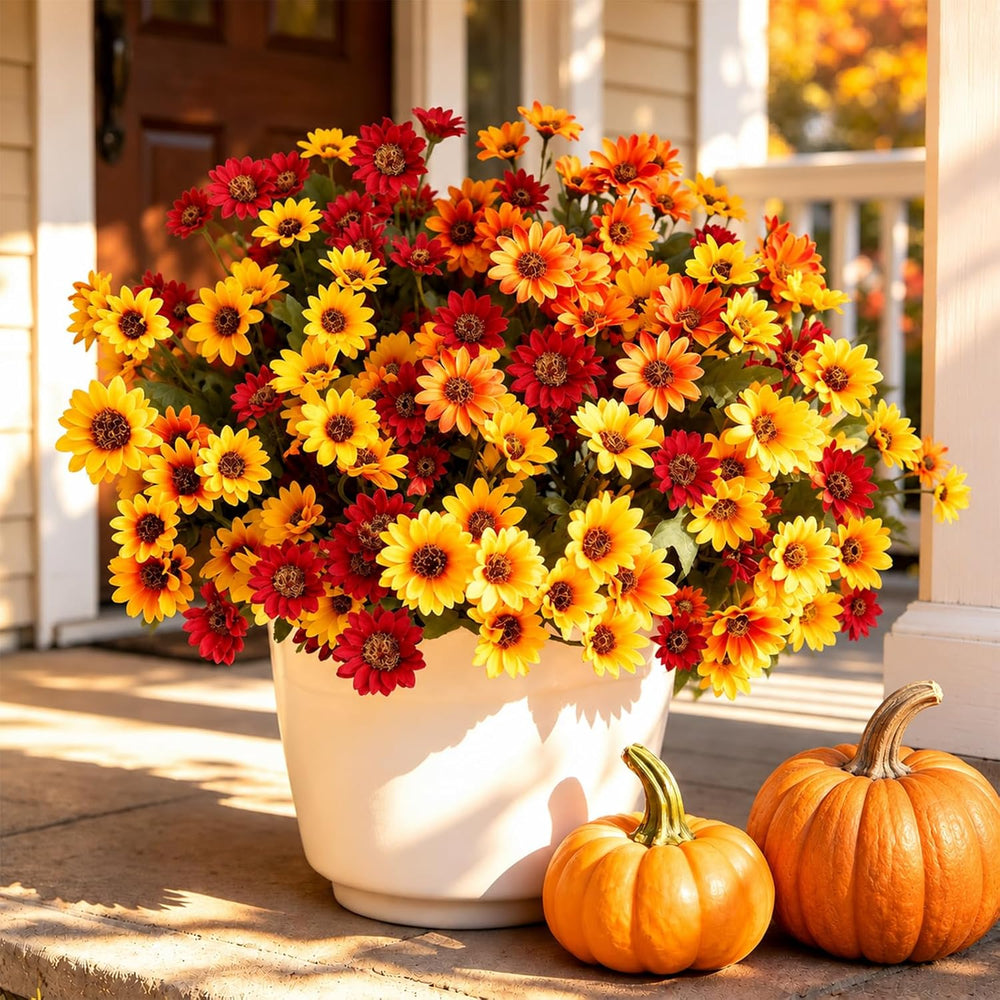 Suncalla 12 Pcs Fall Artificial Mums for Outdoors, Fake Silk Daisy Bulk