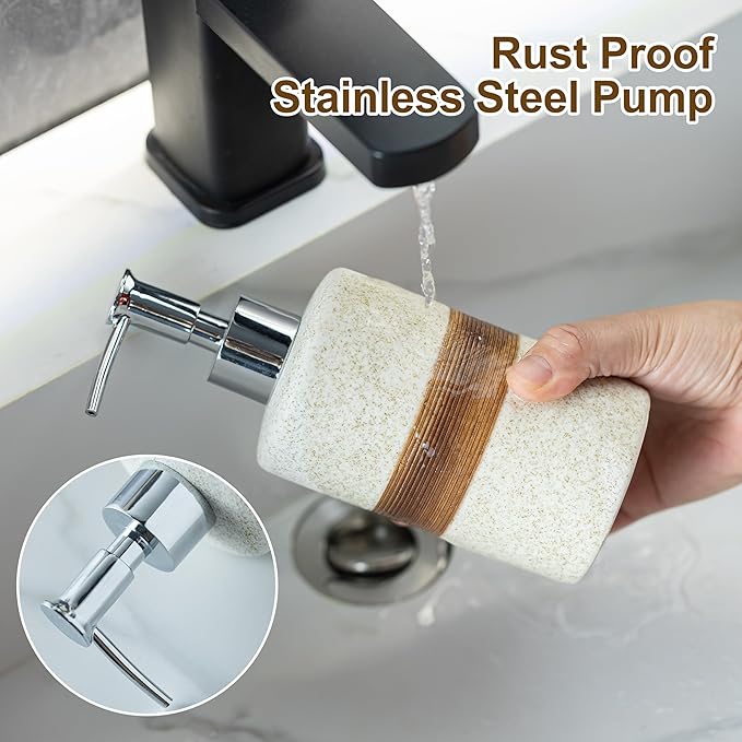 2-Pack Ceramic Soap Dispensers Set, Includes Stainless Steel Pump, Silicone - Image 3