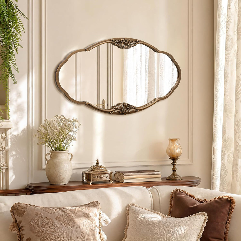 Vintage Gold Wall Mirror: 33"x19.5" Medium Antique Oval Mirror