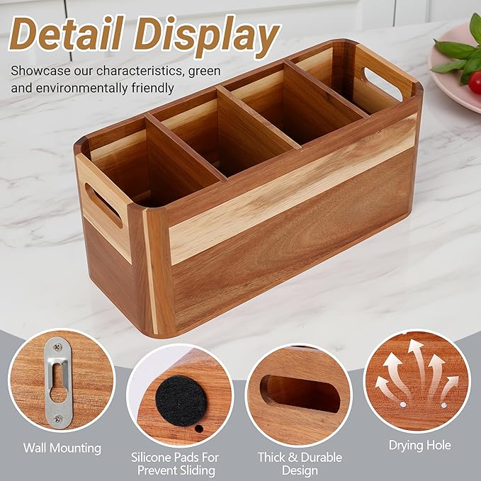 2PC Wooden Kitchen Utensil Holder - Image 3