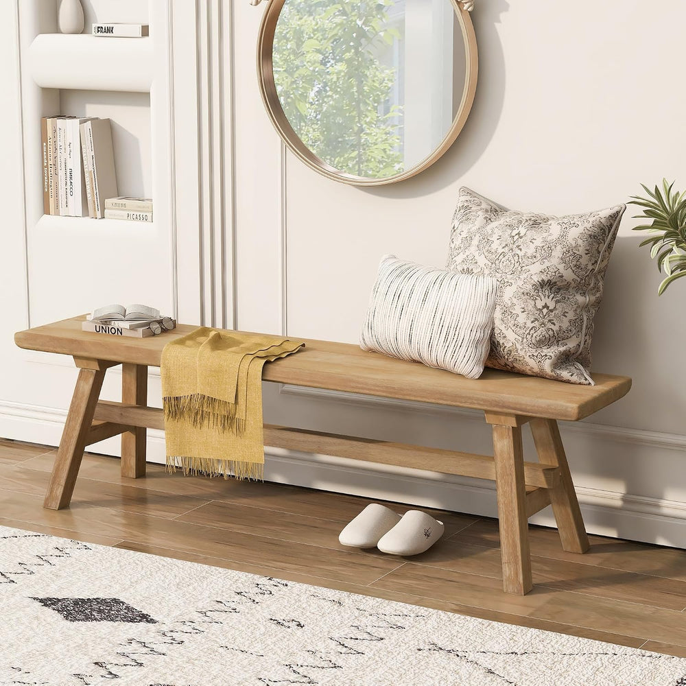 Solid Wood Bench 55 in, Rustic Farmhouse Entryway Bench with Storage, Indoor ...