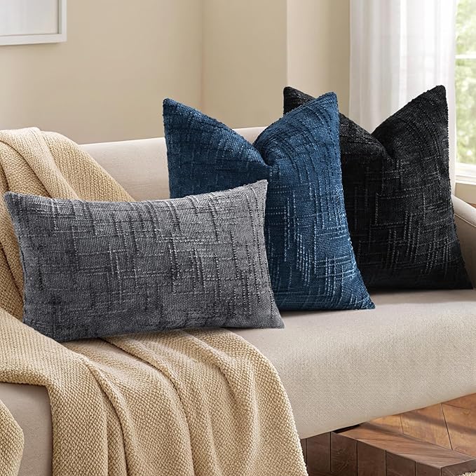 decorUhome Black Chenille Throw Pillow Covers 18x18 Set of 2 Textured Soft Cozy - Image 4