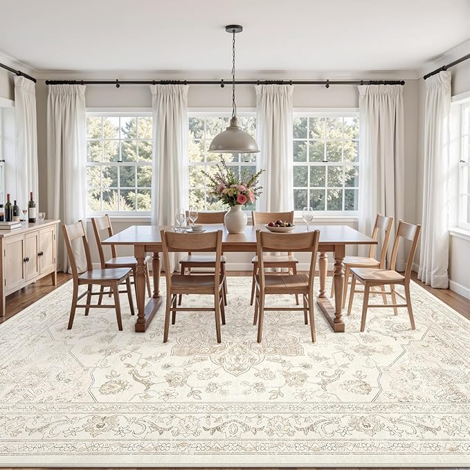 8x10 Area Rugs for Living Room: Vintage Boho Neutral Washable Rug Indoor Soft - Image 3