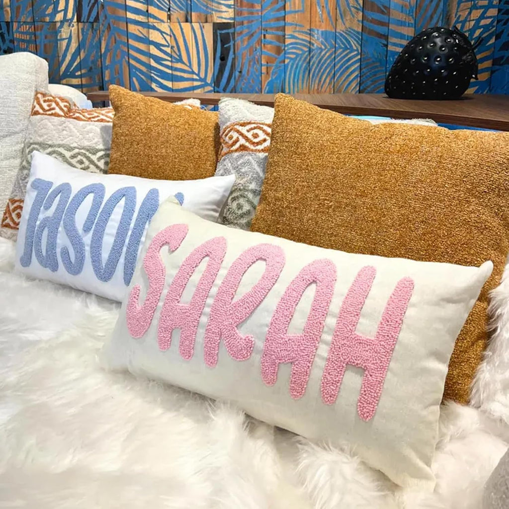 Personalized Pillow Cover w/Initial, Monogram Pillow Custom Name, Home Office Decor Punch Needle Embroidered Custom Room Decor for Couple Gift Cushion, Customizable Size