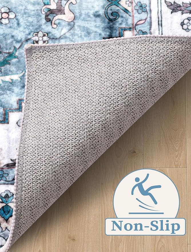 SERISSA Boho Washable Runner Rug, 2x6 Rug Non-Slip Vintage Blue Hallway Kitchen - Image 3
