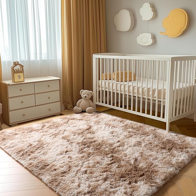 ONASAR Rugs for Living Room Bedroom, Tie-Dyed Beige 5x8 Fluffy Bedside Area Rug - Image 7