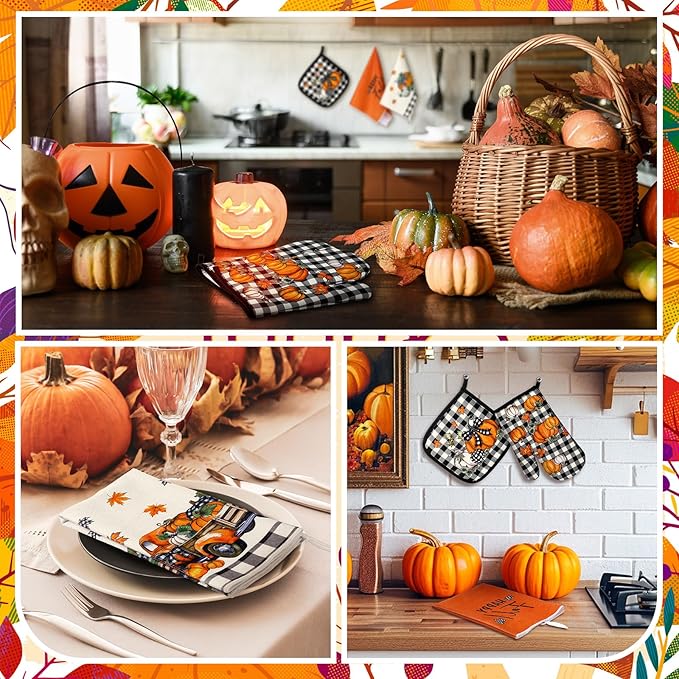 Fanfanwin 10 Pcs Thanksgiving Kitchen Decor Set Kitchen Towels Pot Holders Oven - Image 6