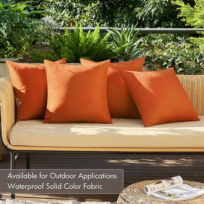 MIULEE Pack of 4 Decorative Outdoor Throw Pillow Covers Linen Waterproof Pillow - Image 3
