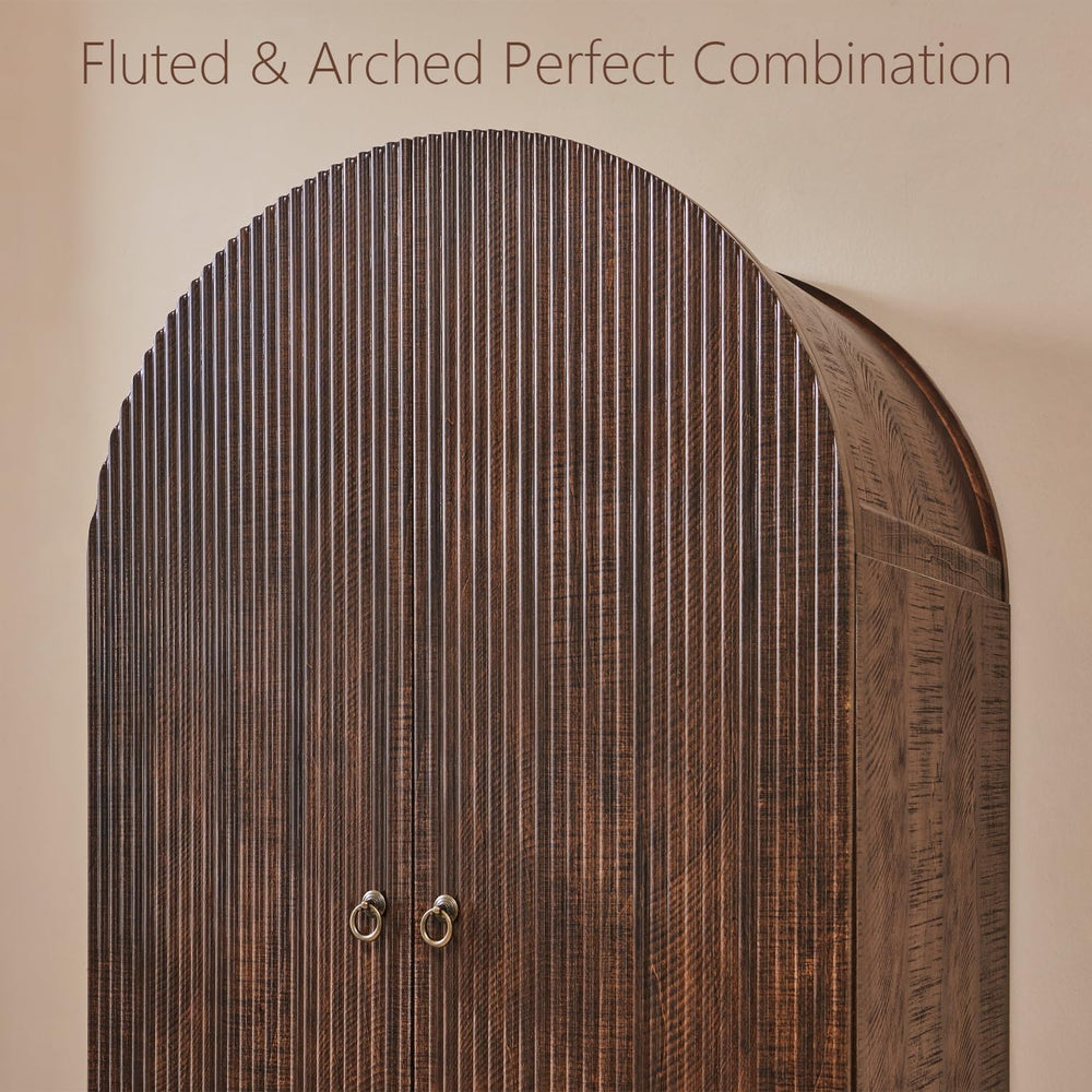 IFGET 71" Tall Arched Pantry Cabinet, Fluted Kitchen Storage Cabinet wit...