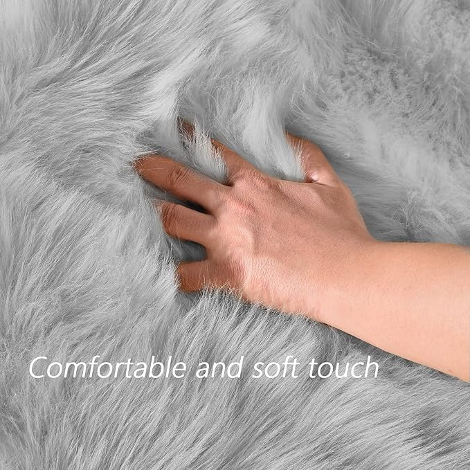 Latepis 12x12 Carpet Grey Faux Fur Rug - Image 5