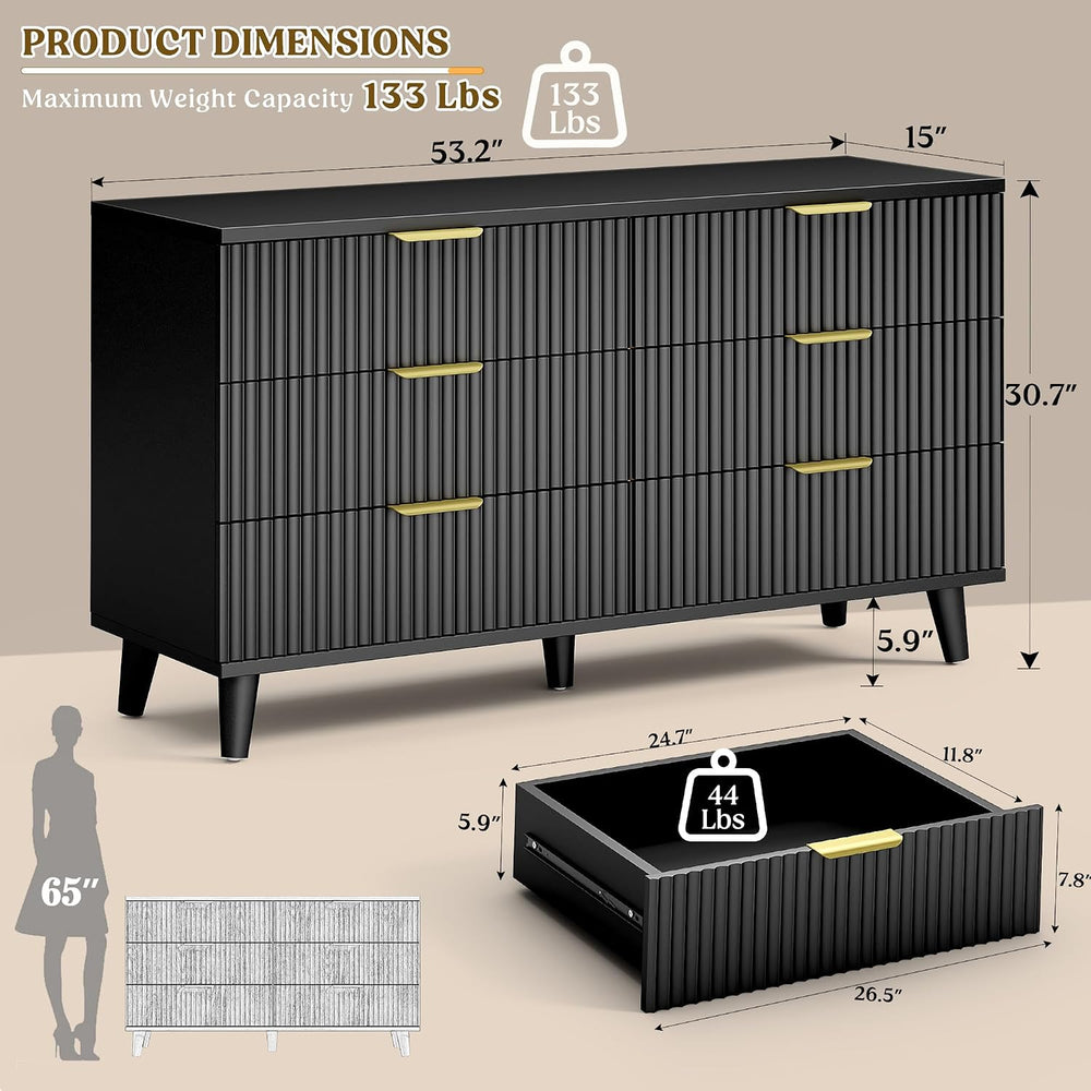 Modern Dresser and Nightstand Sets 3-Piece, 2 Nightstands 6-Drawer Dresser