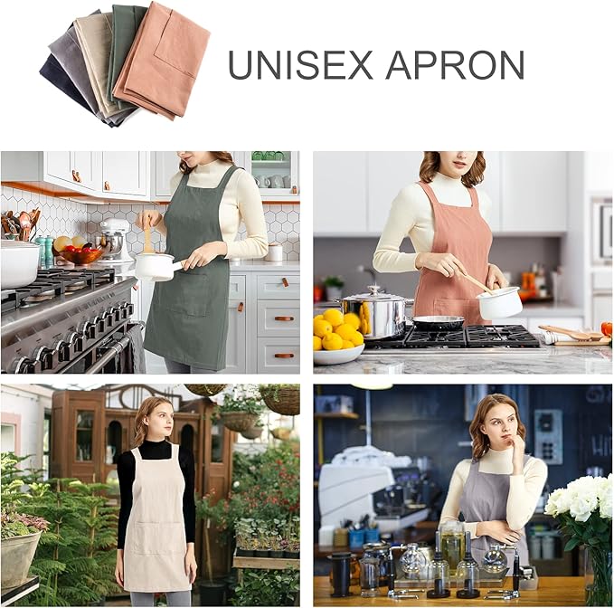 ELEZAY Aprons for Women with Pockets Plus Size Comfort Cross Back No Tie Cotton - Image 6