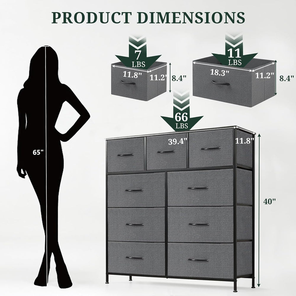 9-Drawer Dresser for Bedroom, Anti-Tip Tall Storage Organizer