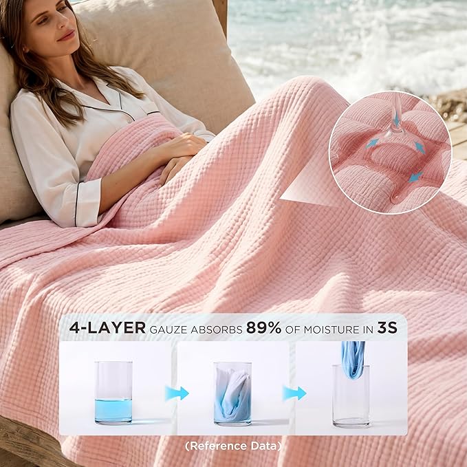Bedsure 100% Cotton Muslin Blanket Queen Size - Image 3