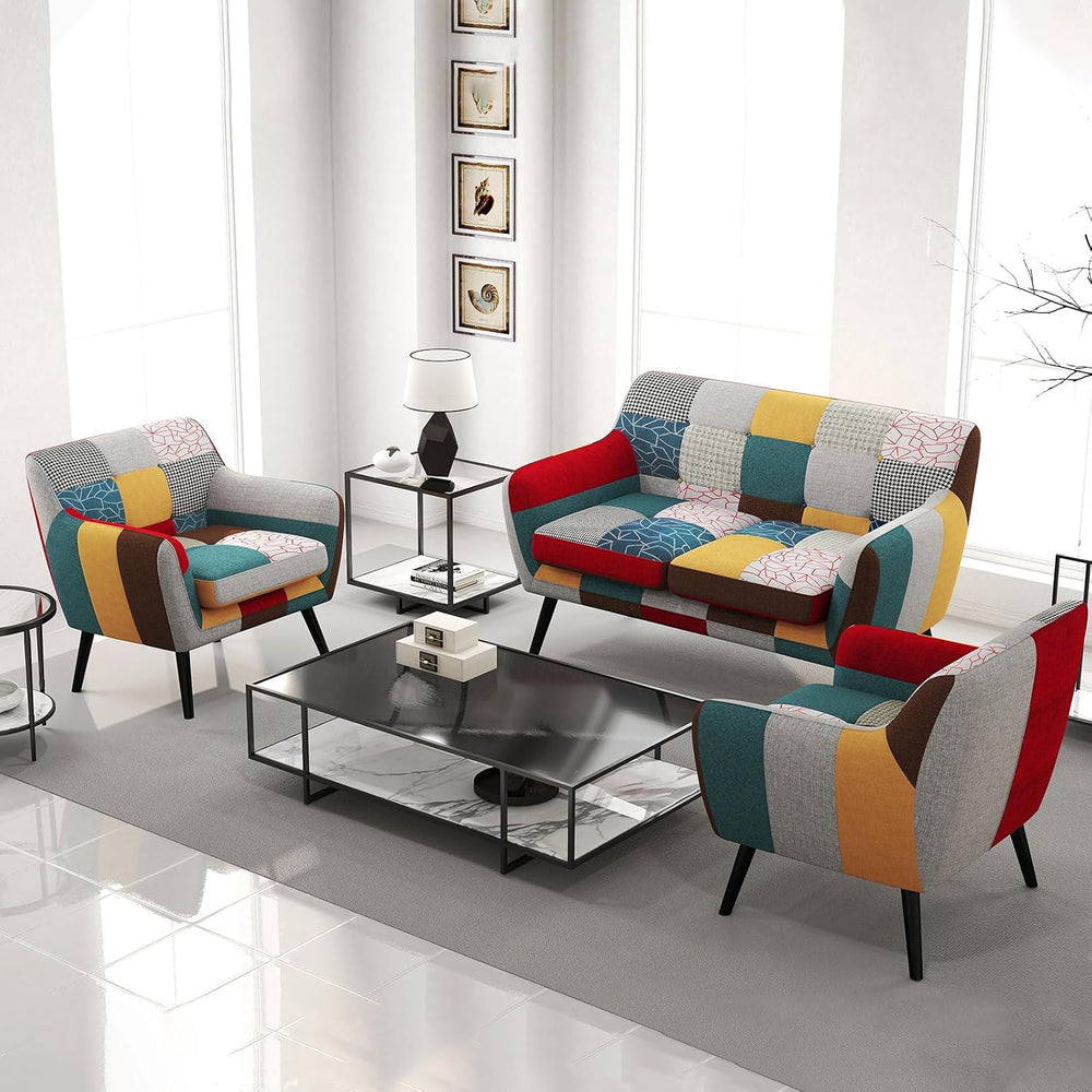 Bonzy Home Modern Colorful 3 Piece Coroful Fabric Sofa Set, Included 2 Accent...