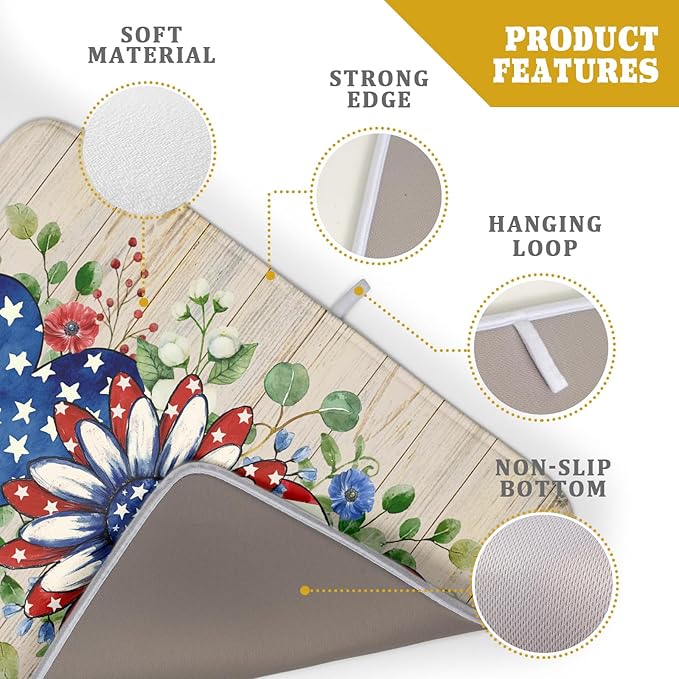 Independence Day Dish Drying Mat 18x24 inch Patriotic Love Heart Fast Dry - Image 4