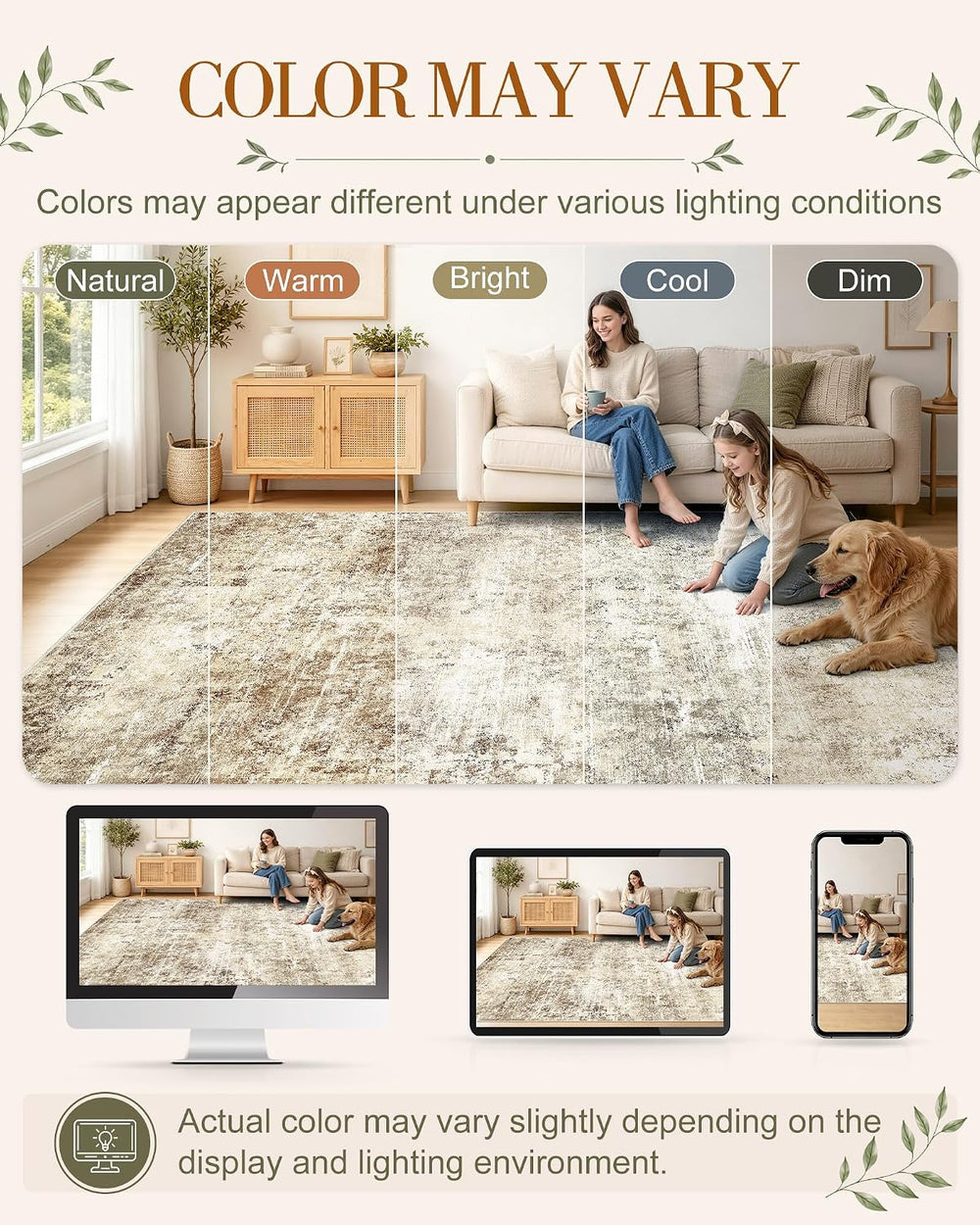OLANLY 8x10 Washable Area Rug, Soft Non Slip Carpet for Bedroom Living Room