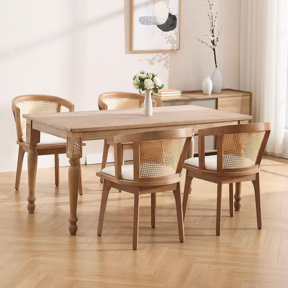 BESTANO Rattan Dining Chairs Set of 2, Mid Century Modern Farmhouse Wood Dini...