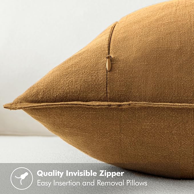 MIULEE Decorative Linen Pillow Covers 18x18 Inch Hazel ​Boho Farmhouse​ - Image 3