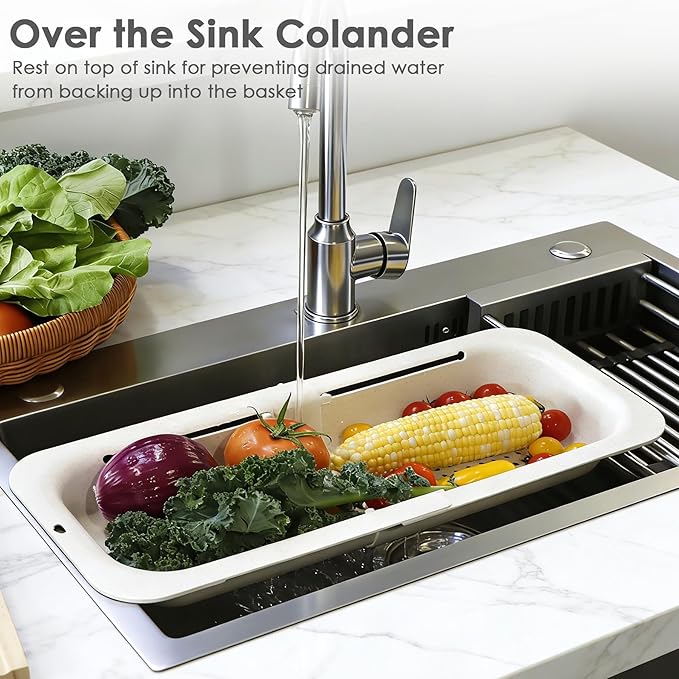 Over the Sink Colander Strainer Basket, Extendable Colander and Strainer - Image 4