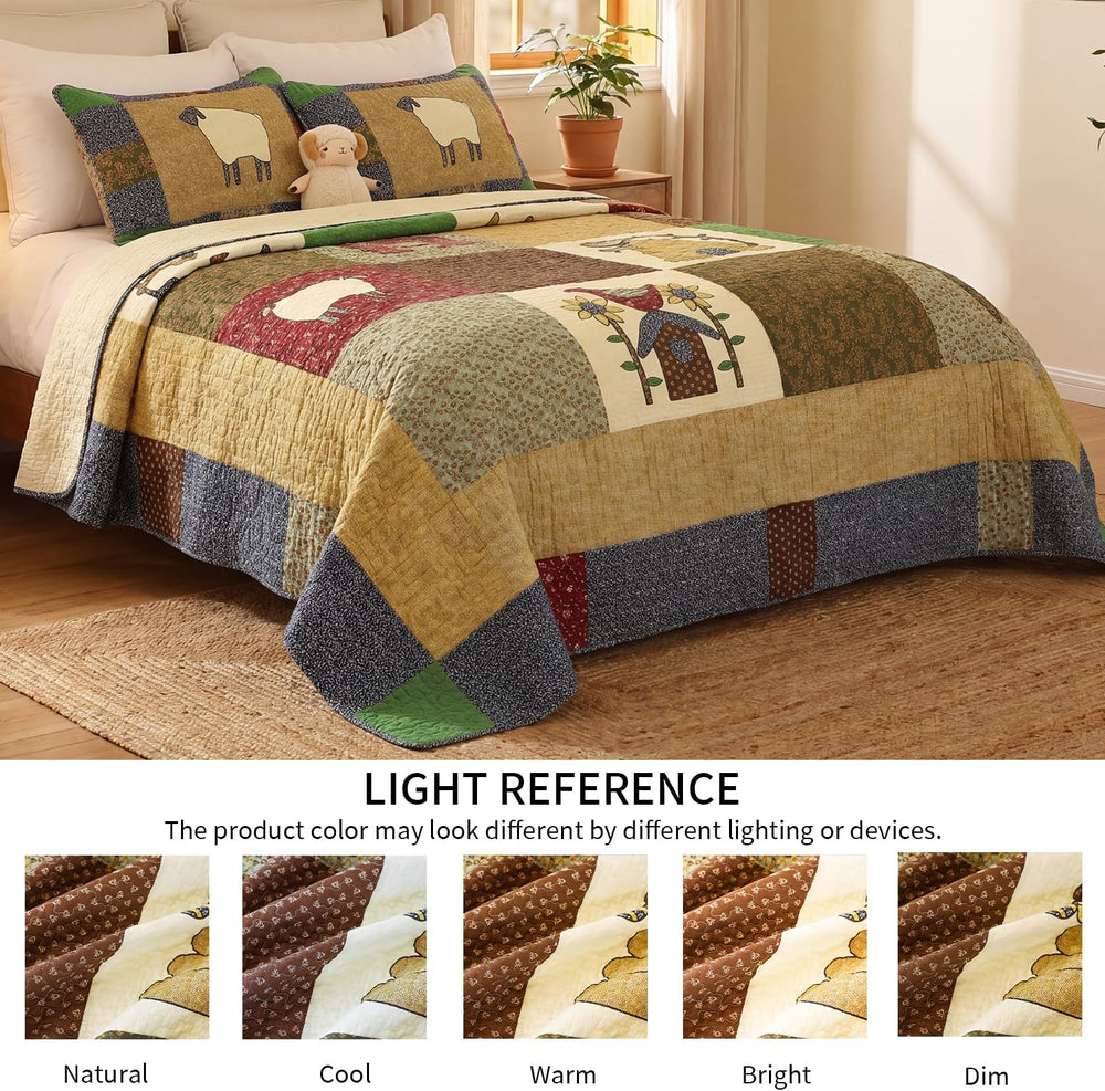 100% Cotton Patchwork Quilt Set Queen,Farmhouse Bedding,3-Piece