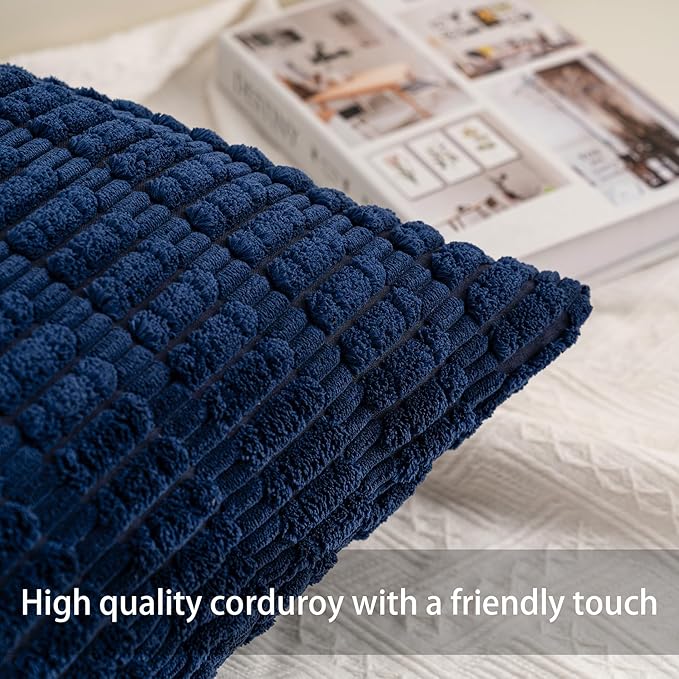 Pack of 2 Corduroy Decorative Throw Pillow Covers 26x26 InchSoft Striped Pillow - Image 2