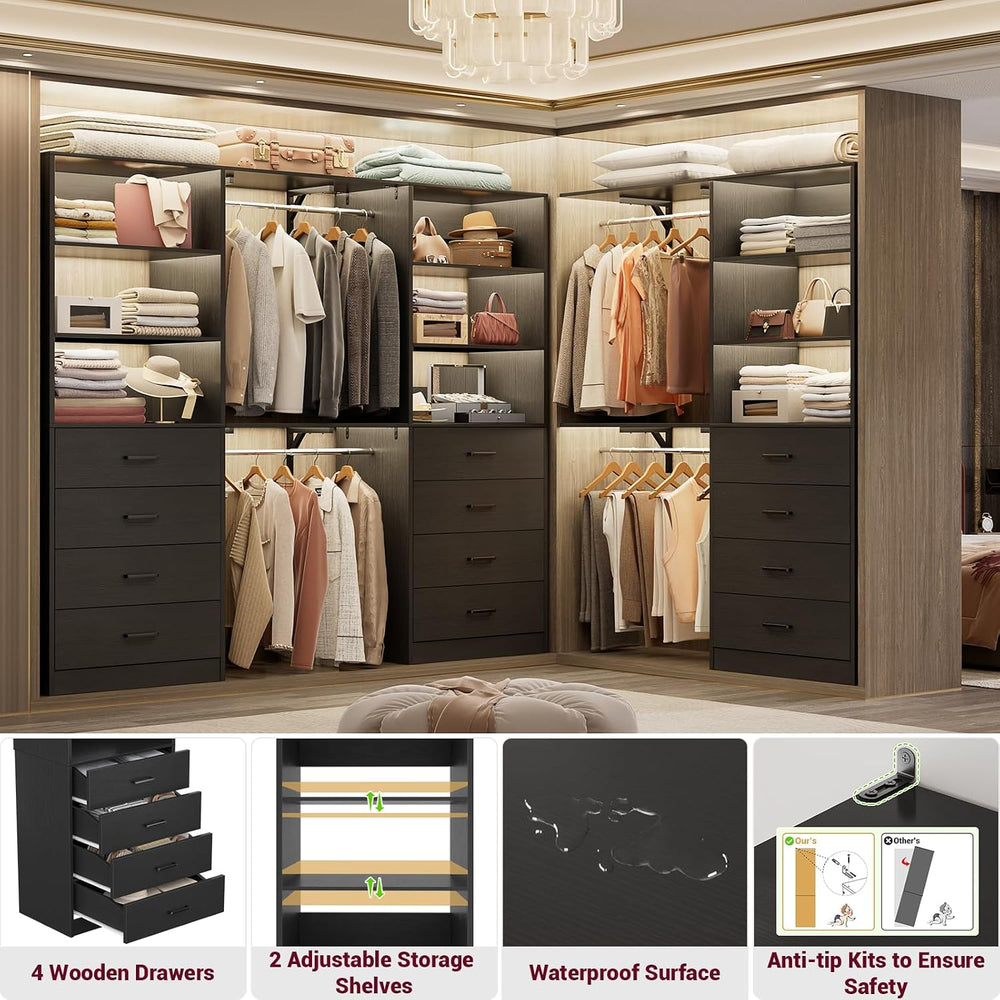 Aheaplus Closet Drawers Organizer System, 5.3FT Wood Closet System Set of 3