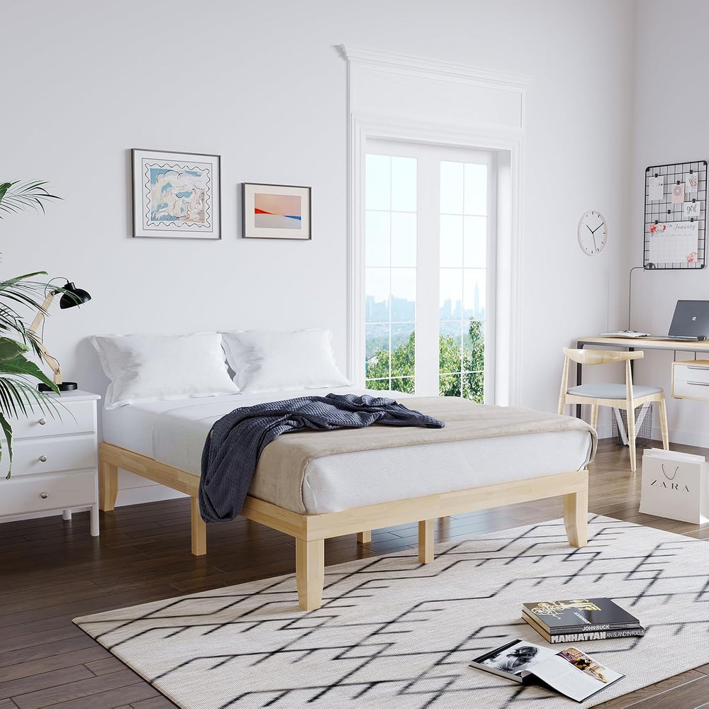 GIANTEX 14 Inch Full Wood Platform Bed Frame, Minimalist Style Mattress Found...