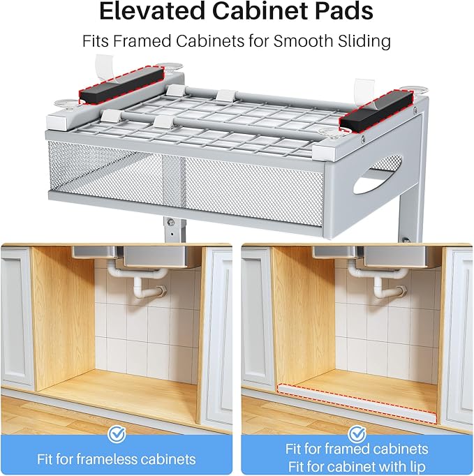 Under Sink Organizer, 2 Tier Pull Out Under Cabinet Organizer Shelf - Image 3