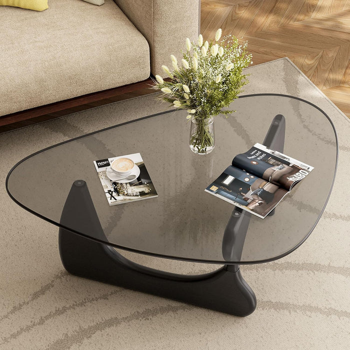 Modern Glass Coffee Table, 43''W Large Mid Century Triangle Coffee Table for Living Room Bedroom Reception Office Tables