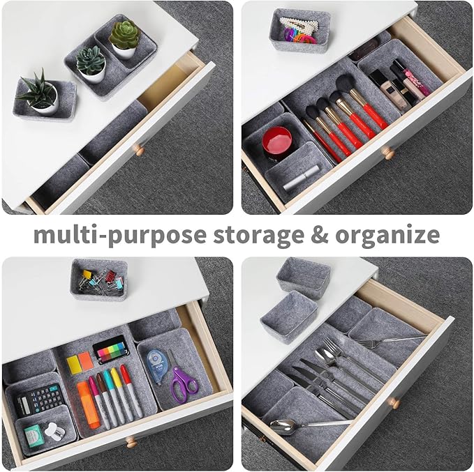 Welaxy Office drawer organizers trays felt storage bin organize dividers Box - Image 5