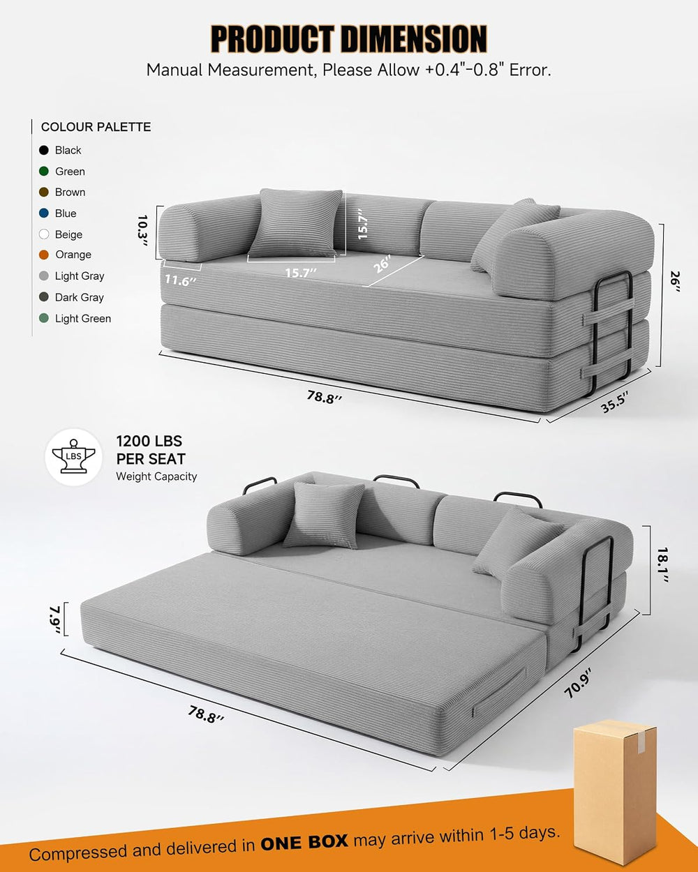 79" Convertible Futon Sofa Bed,6-in-1 Boneless Couches for Living Room