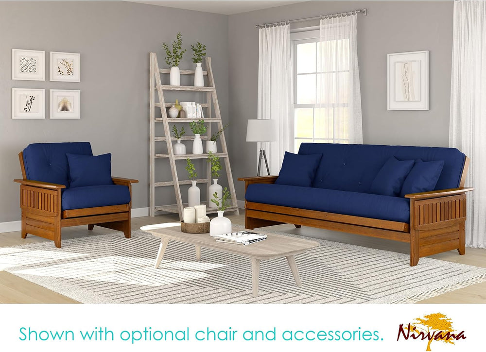 Brentwood Tray Arm Futon Frame, Drawers, and Royal Blue Mattress Set - Queen,...