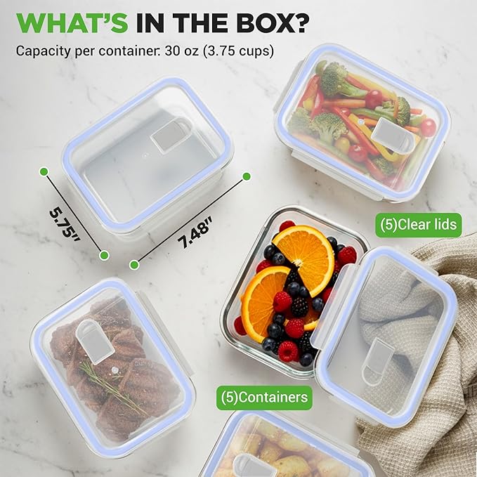 NutriChef 10-Piece Glass Food Containers - Image 7