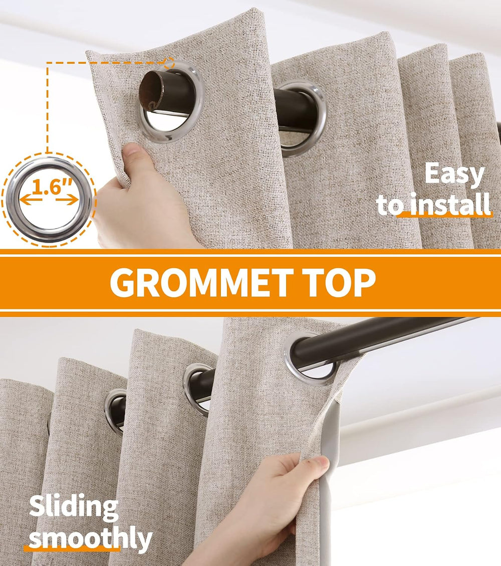 YoungsTex Beige Linen Blackout Curtains 72 Inches Long for Bedroom 2 Panels
