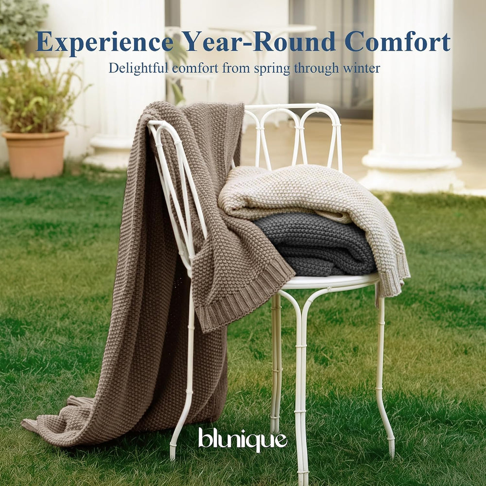 100% Cotton Cable Knit Throw Blanket, Lightweight Soft Knit Blanket for Sofa ...