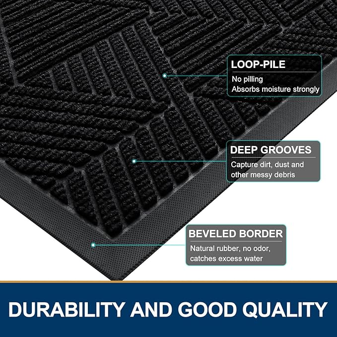 Smiry Front Door Mat Outside Entrance, Heavy Duty Sturdy Natural Rubber Doormat - Image 4
